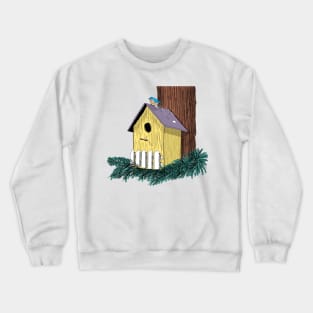 Funny Bluebird on Birdhouse Crewneck Sweatshirt